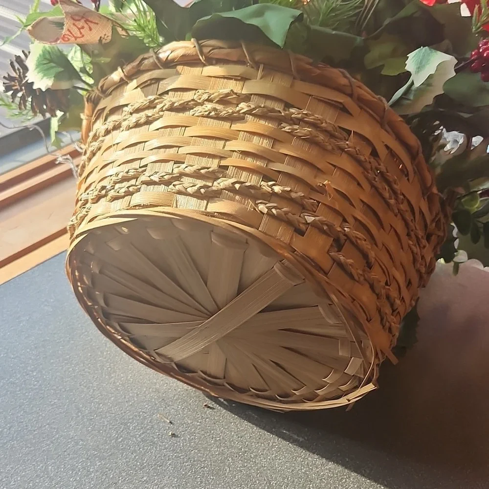 Artificial Poinsettia and Pinecone Christmas Flower Basket Arrangement